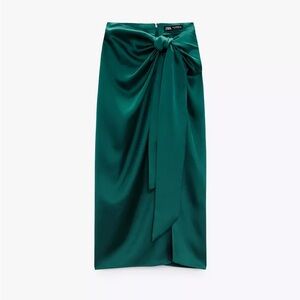 Zara Knotted Satin Effect Midi Skirt